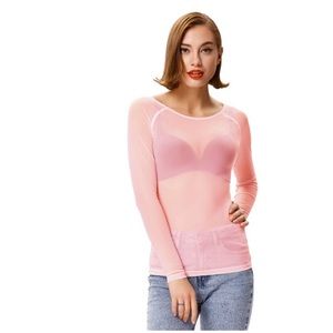 NWT Women's Sexy Long Sleeves Mesh Sheer Tops Slim Shirt 2XL
